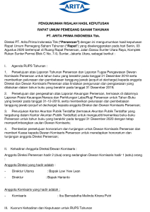 PENGUMUMAN RISALAH HASIL KEPUTUSAN RAPAT UMUM PEMEGANG SAHAM TAHUNAN  PT. ARITA PRIMA INDONESIA Tbk. TAHUN 2019