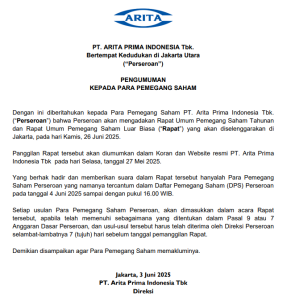 Pengumuman RUPST dan RUPS Luar Biasa 2025